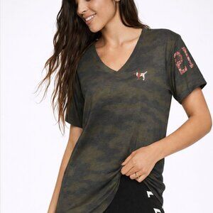 Victoria's Secret PINK Bling V-Neck Short Sleeve Tee (Camo)